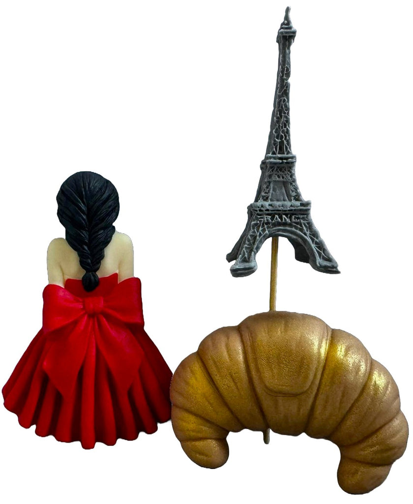 Set 3 decoratiuni comestibile din zahar, Lady in Paris - Nati Shop